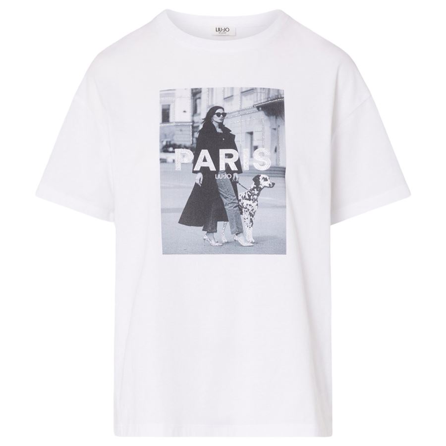 T-shirt a maniche corte in jersey con stampa da donna Liu Jo | WF6433JS904N9951